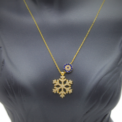 Nazar Boncuklu Taşlı Kar Tanesi Kolye