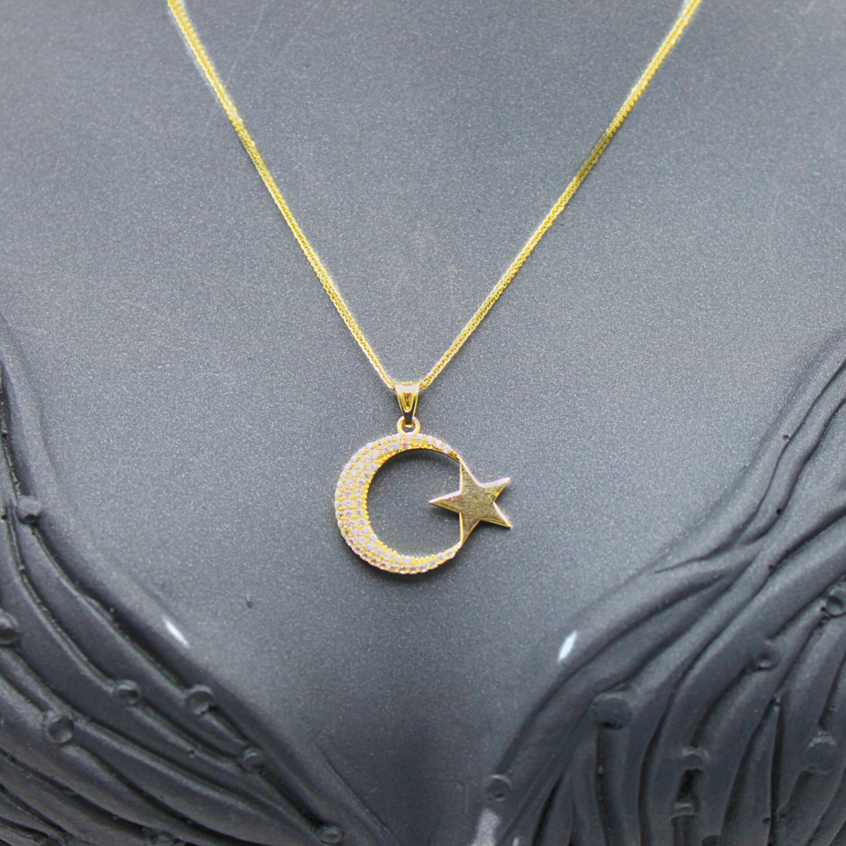 Taşlı Ay Yıldız Kolye Ucu